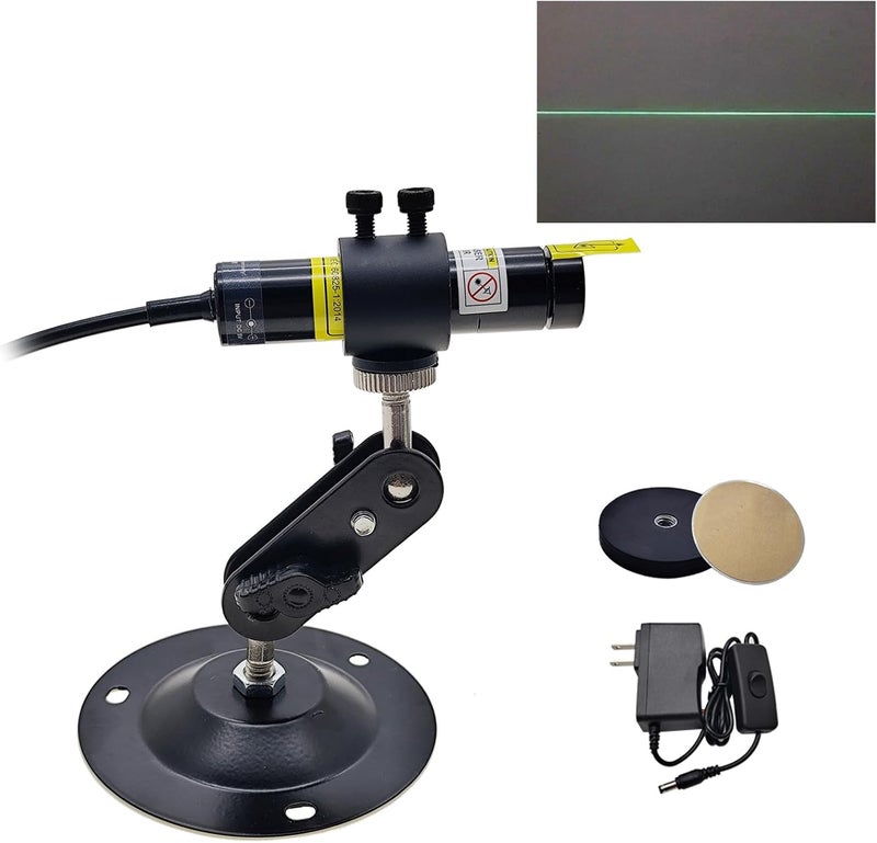 Laserlands 520nm Green Light Line Module Projector Focusable Locator Generator for Wood Stone Fabric Alignment Dia.16mm (5V DC with Adapter, Mount and Magnetic Base) - Image 1